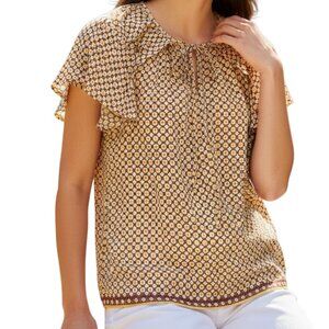 MAX STUDIO Yellow Pink Peach Gold Short Sleeve Top - Size Large - NWT $88